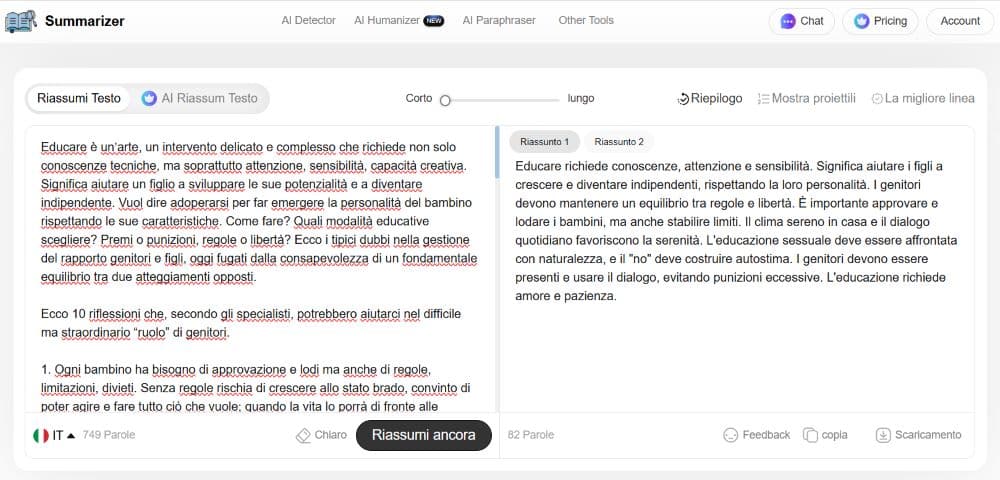 Esempio di contenuto sintetizzato utilizzando uno strumento di sintesi del testo online