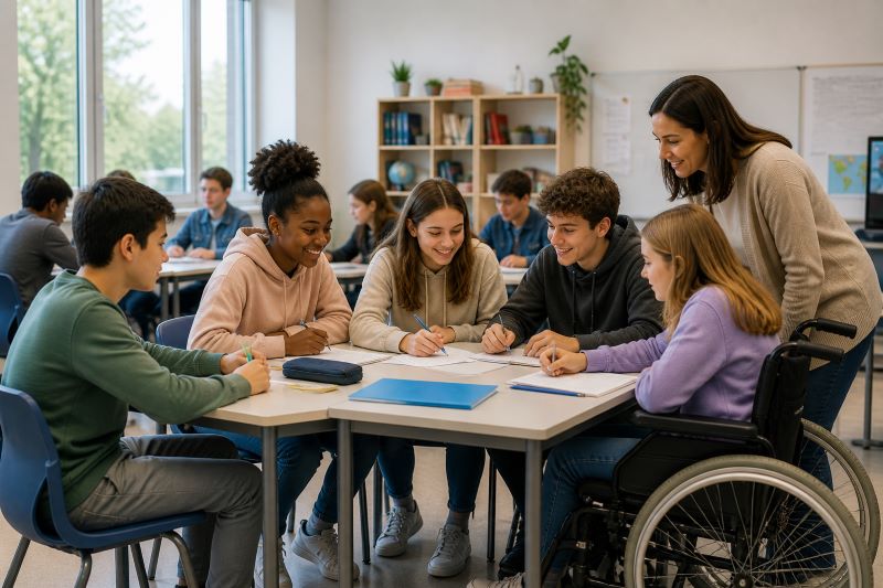 apprendimento inclusivo in classe con studenti diversi