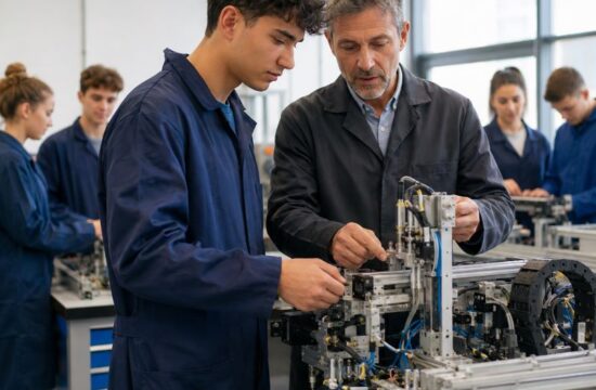 Formazione duale nella IeFP. Allievo e formatore durante un’attività pratica in laboratorio.