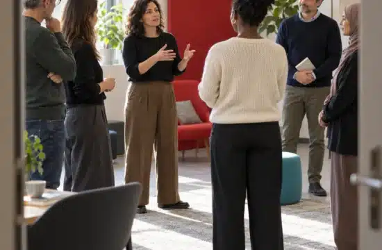 osservazione tra pari formatori. Formatore osserva una collega durante un’attività con adulti.