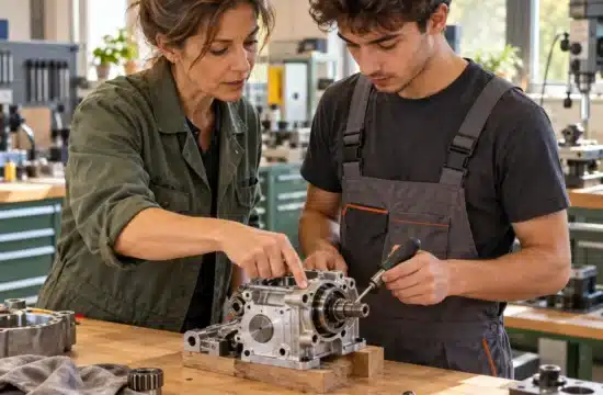 Atlante del lavoro. Formatrice e tecnico analizzano un’attività in laboratorio.