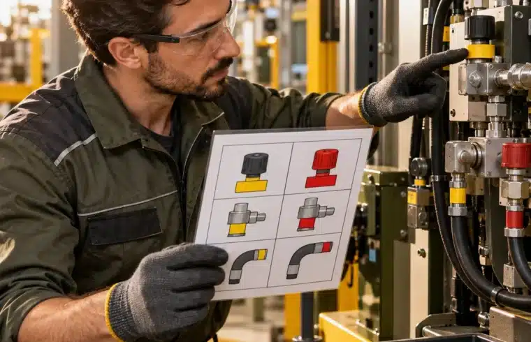 Job aid nella formazione. Tecnico consulta una scheda visiva durante la manutenzione di un impianto.